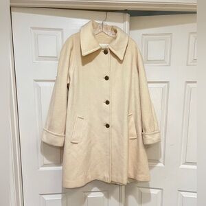 VNTG Women Sz L cream Wool‎ pea Coat audrey hepburn old money read description